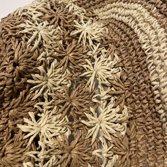San Diego Hat Company Anthropologie Floral Striped Crocheted Bucket Hat Natural - Picture 7 of 8